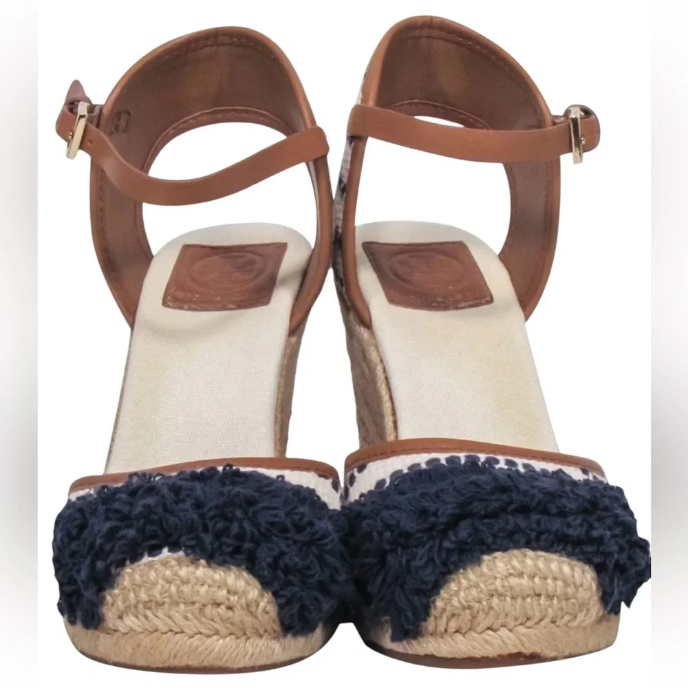 Tory Burch - Shaw Wedge Espadrille | Woven Wedge | Ivory & Navy | Size 6.5